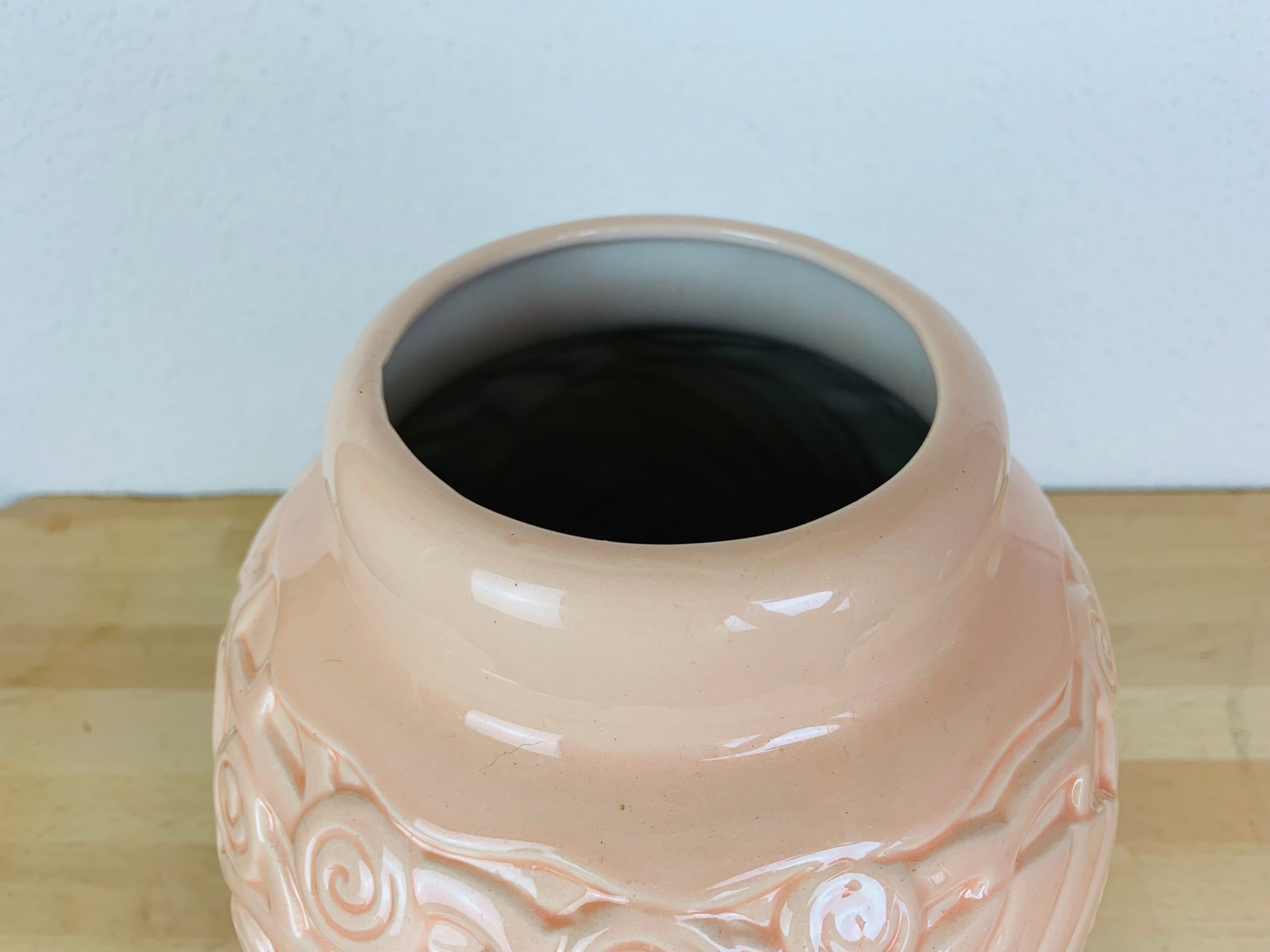 Art deco vase St Clément pigeon model, pink ceramic