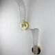 Pair of Murano frosted glass leaf sconces, gilt brass, Italy, 1970s