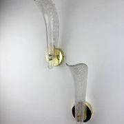 Pair of Murano frosted glass leaf sconces, gilt brass, Italy, 1970s