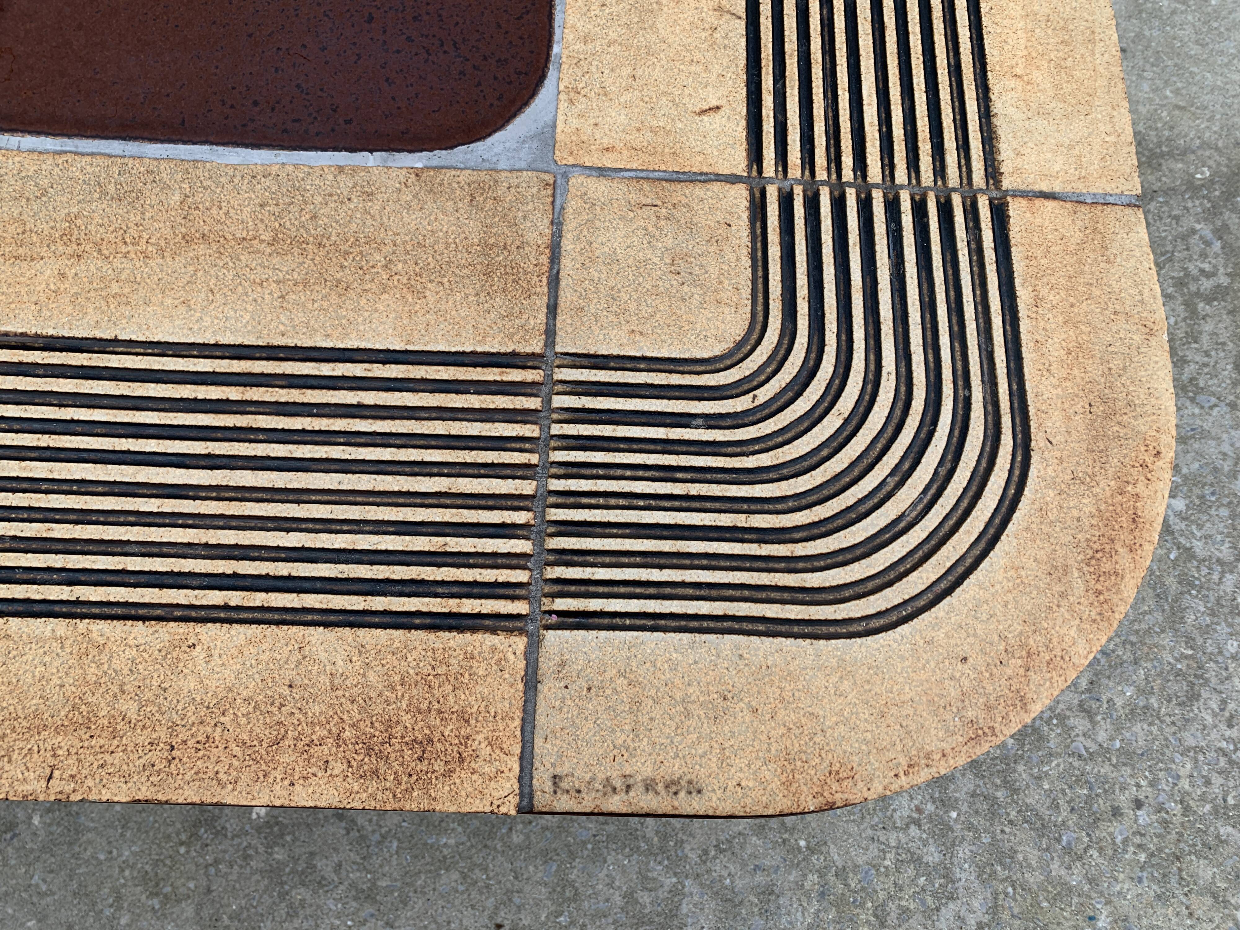 Ceramic coffee table signed Roger Capron and wood, Mambo model of the 1970s