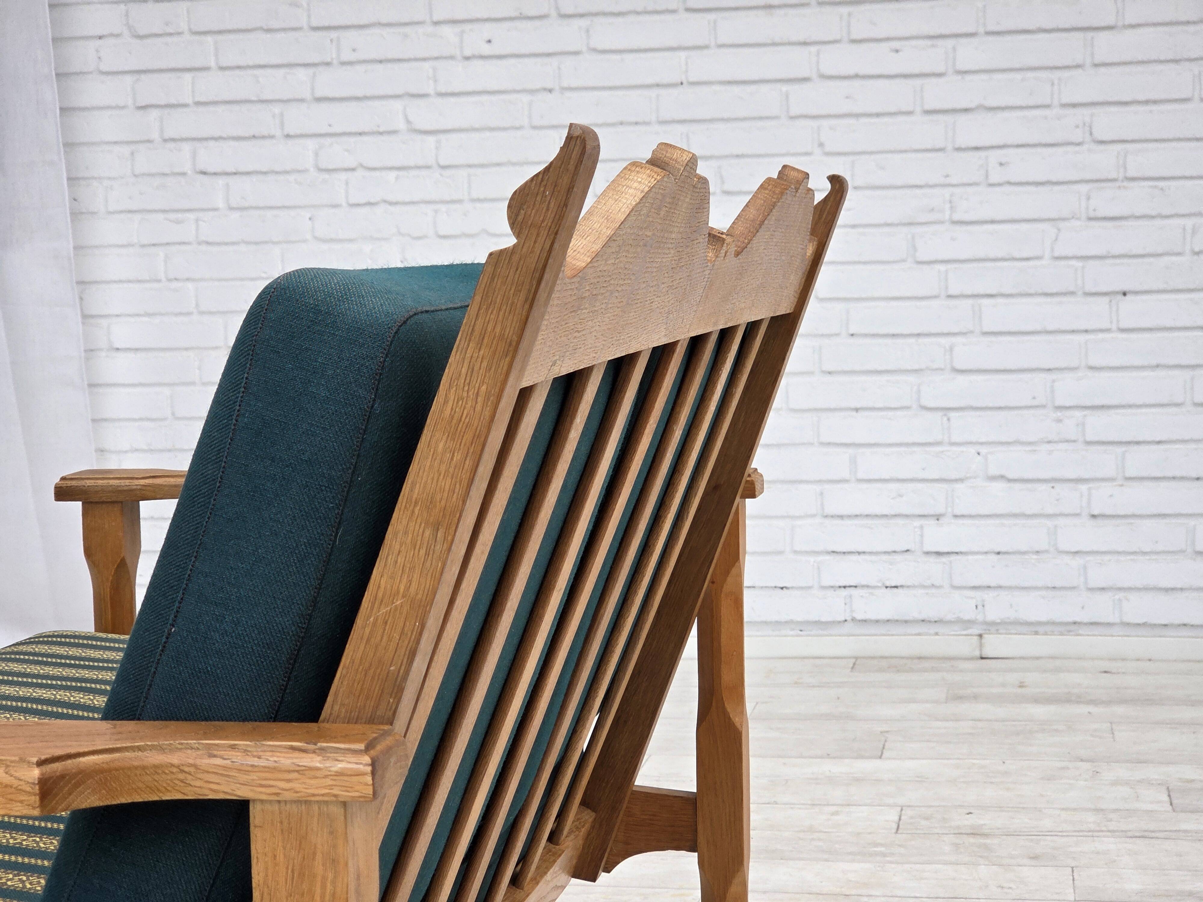 1970s, Scandinavian 2-seater sofa, furniture wool, solid oak wood.