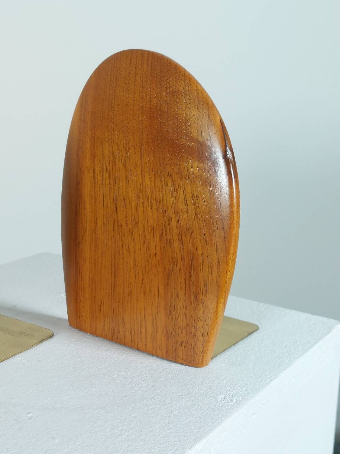 Vintage wooden and brass bookends from the 1950s, Scandinavian style.