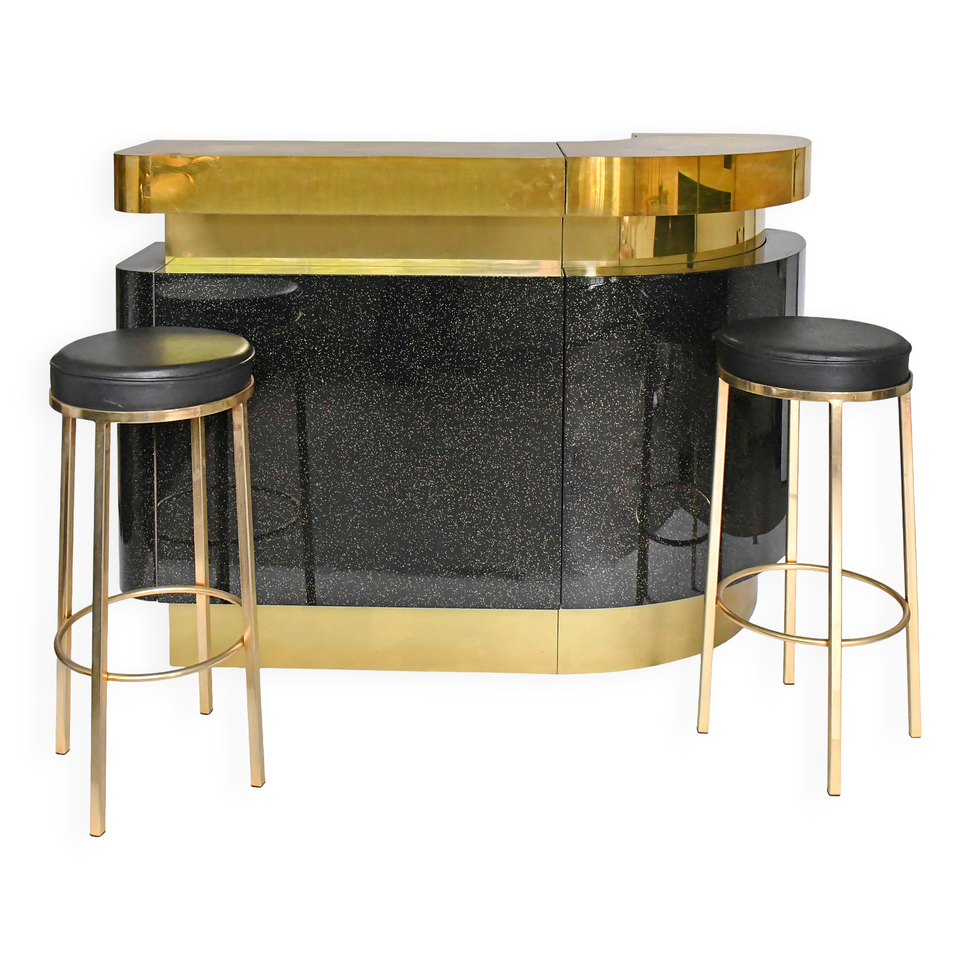 Bar in black lacquer and gilded brass by Jean-Claude Mahey for Maison Romeo.