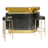 Bar in black lacquer and gilded brass by Jean-Claude Mahey for Maison Romeo.