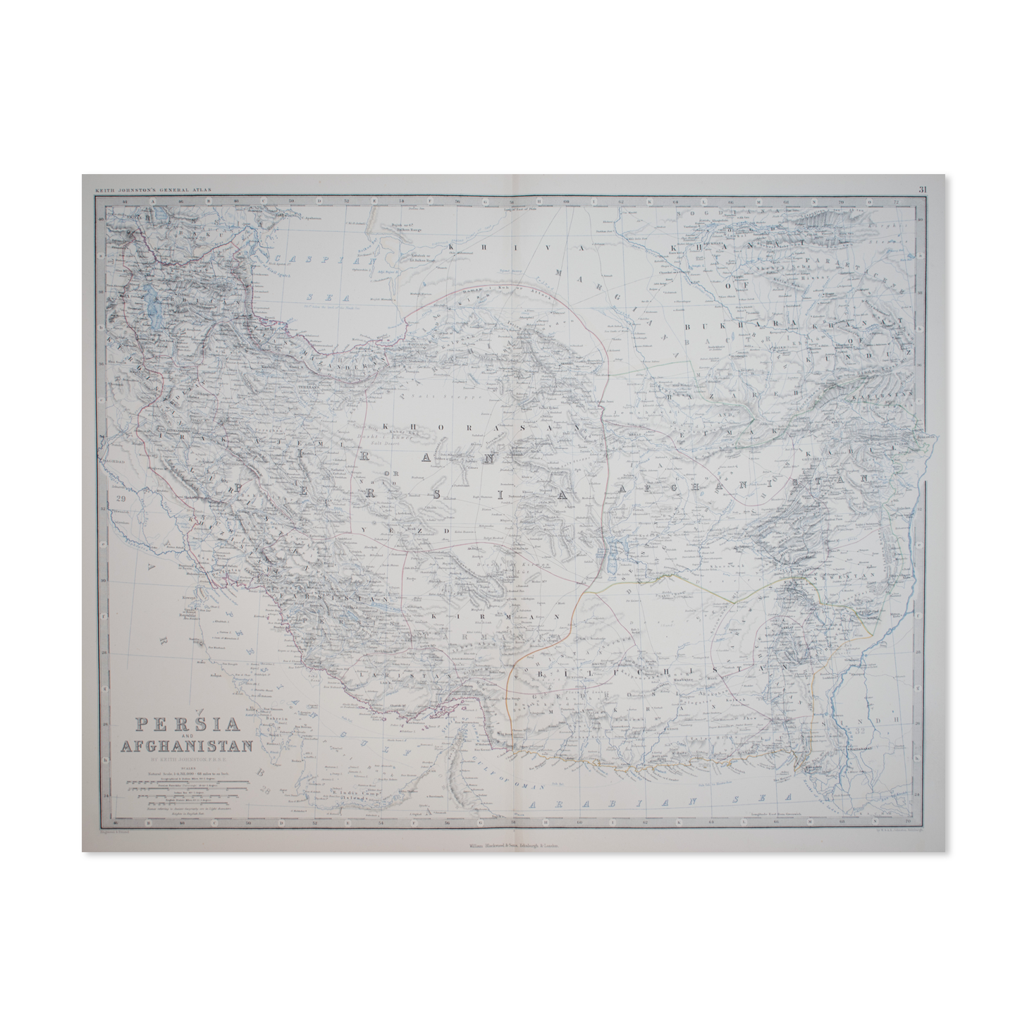 Map of Persia and Afghanistan c1869 Keith Johnston Royal Atlas Hand coloured map