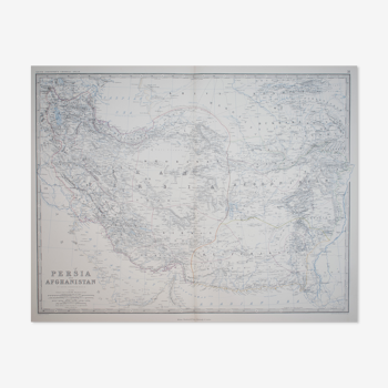 Carte de la Perse et de l’Afghanistan vers 1869 Keith Johnston Royal Atlas Carte colorée à la main