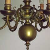 Vintage French 6 Light Heavy Brass Flemish Style Chandelier Card Drips 4050