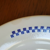 Hollow plates in earthenware Lustucru décor vintage checkerboard blue tiles