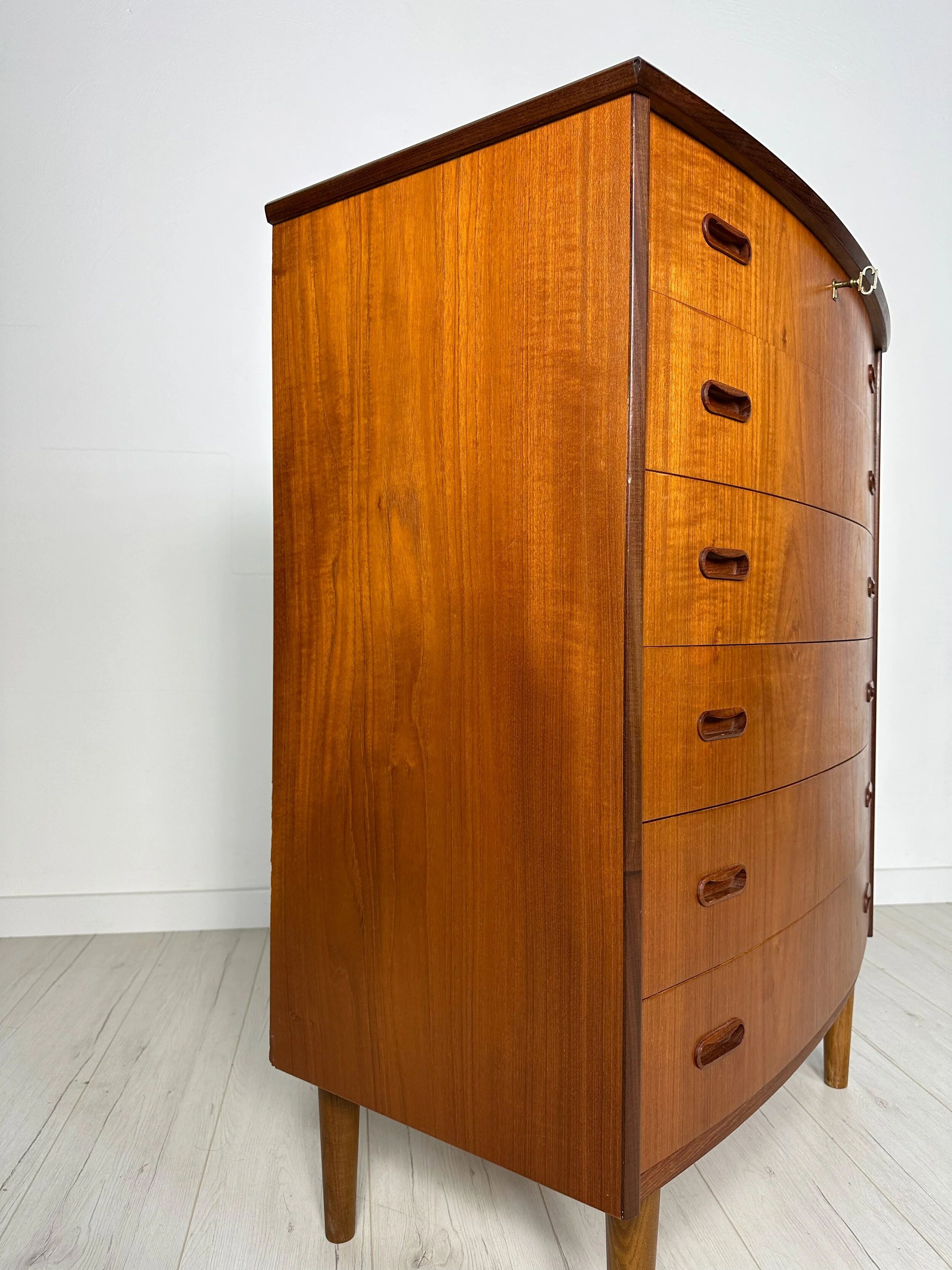 1960s Vintage Danish Bow-Front Teak Chest of Drawers