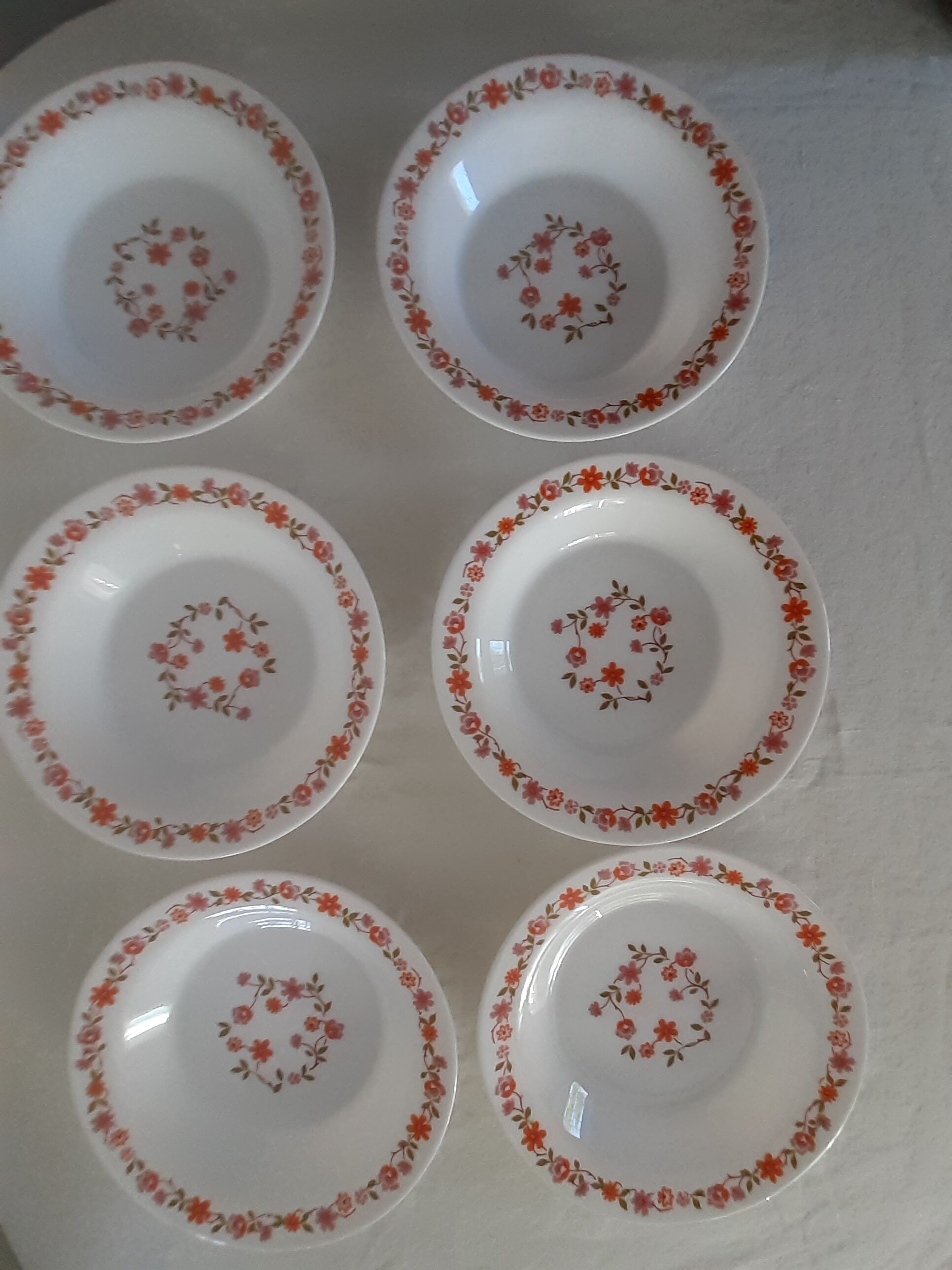 6 plates orange flowers model scania arcopal france vintage