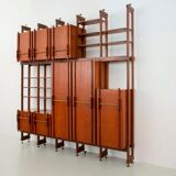 Bibliothèque en teck, noyer et laiton, Italie, années 1960