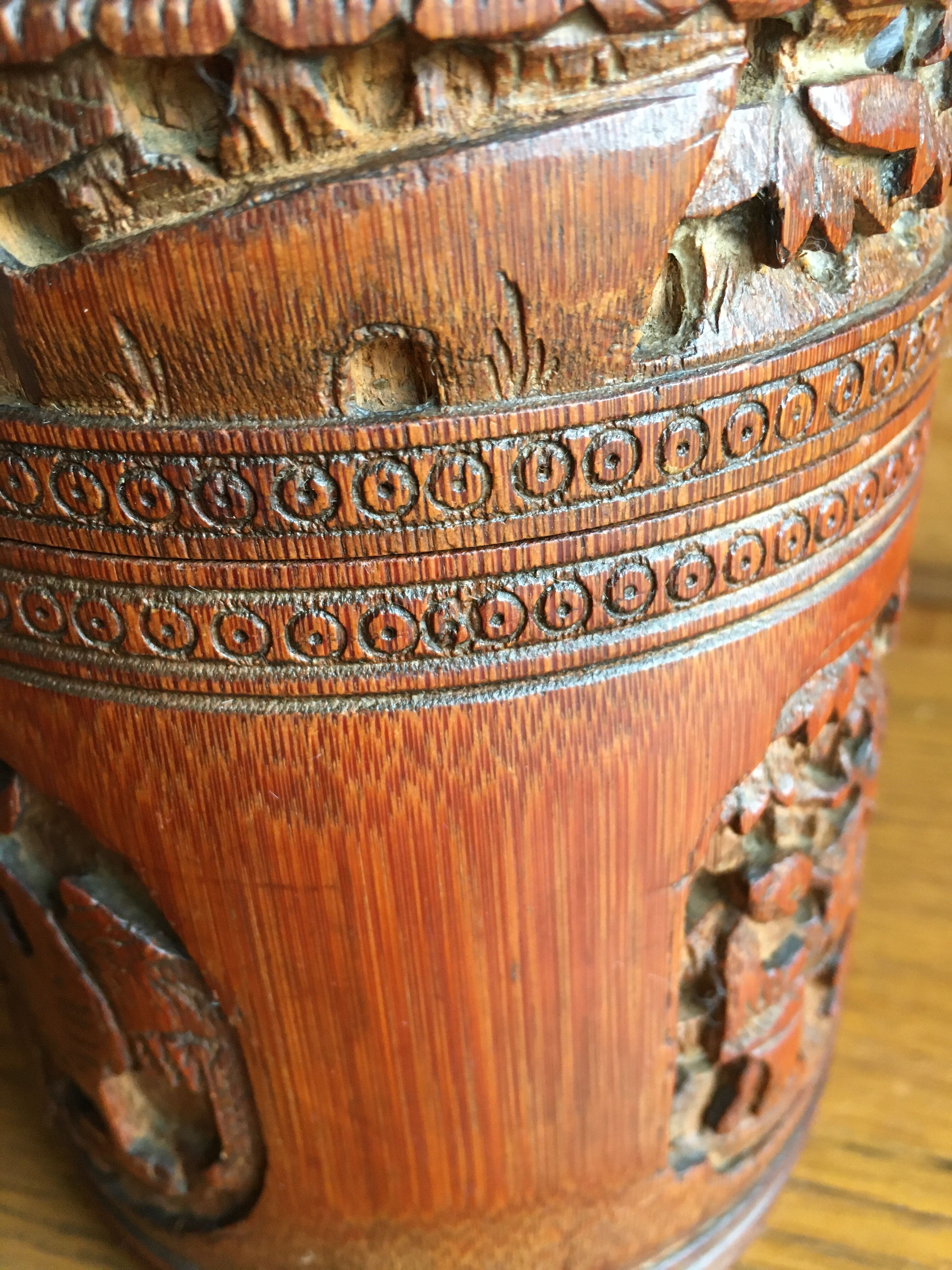 Round carved wooden box