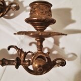 pair of candlesticks, a candle, piano 19th in bronze