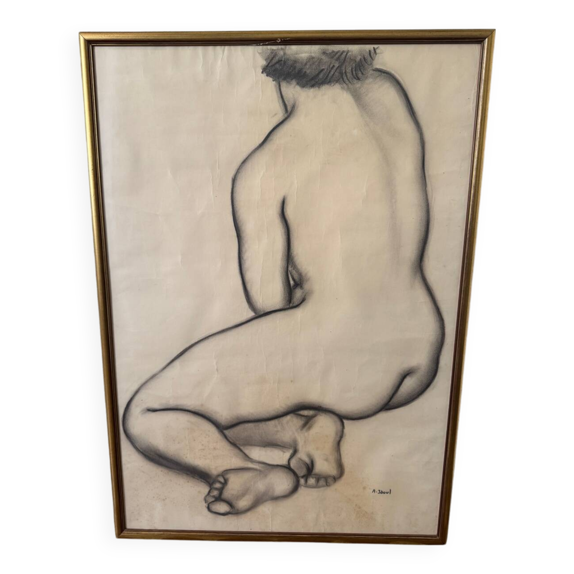 Large nude charcoal painting by André Jaoul