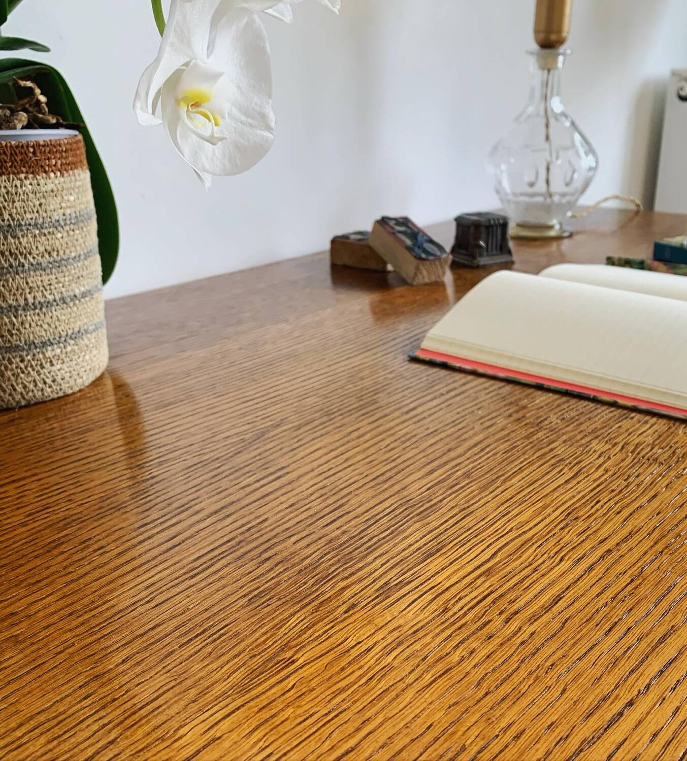 Vintage bamboo and wood rattan desk