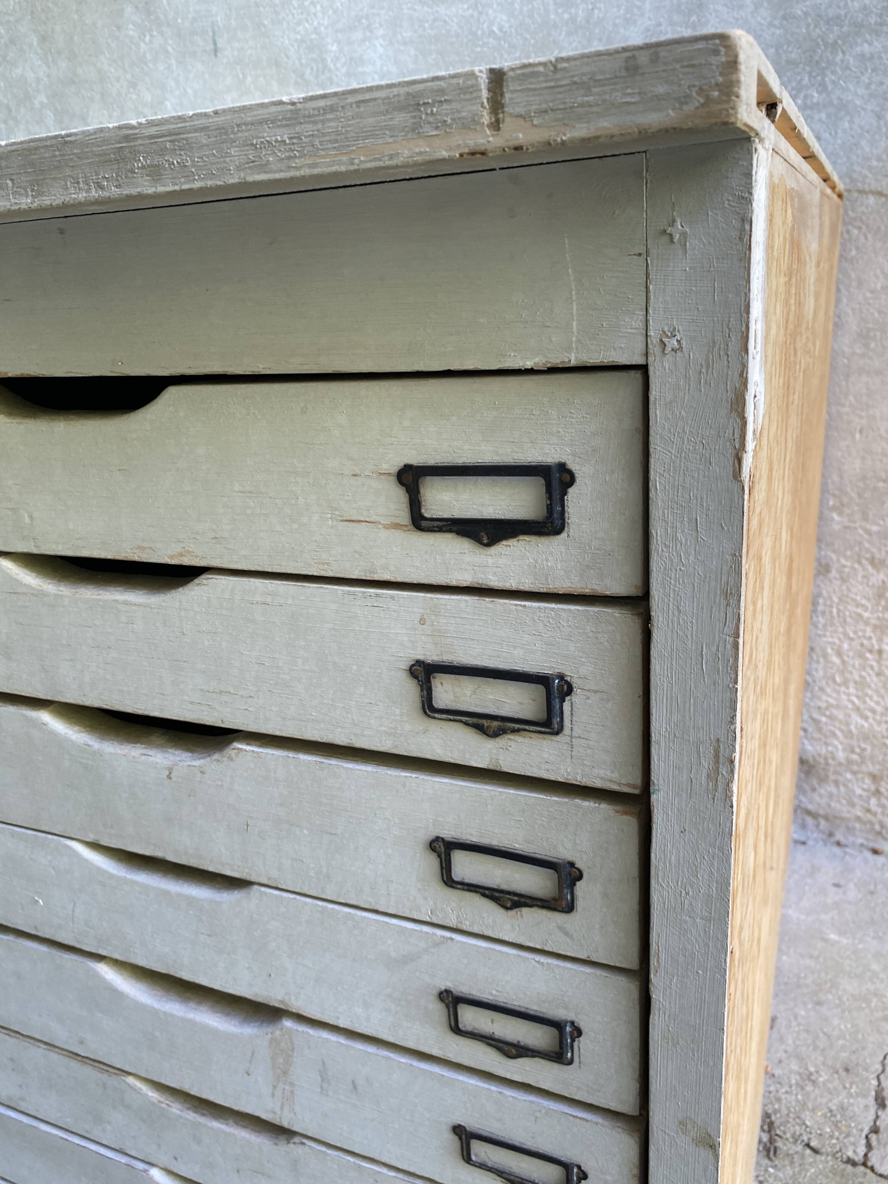 Map cabinet, vintage wooden architect's plan cabinet with 8 drawers