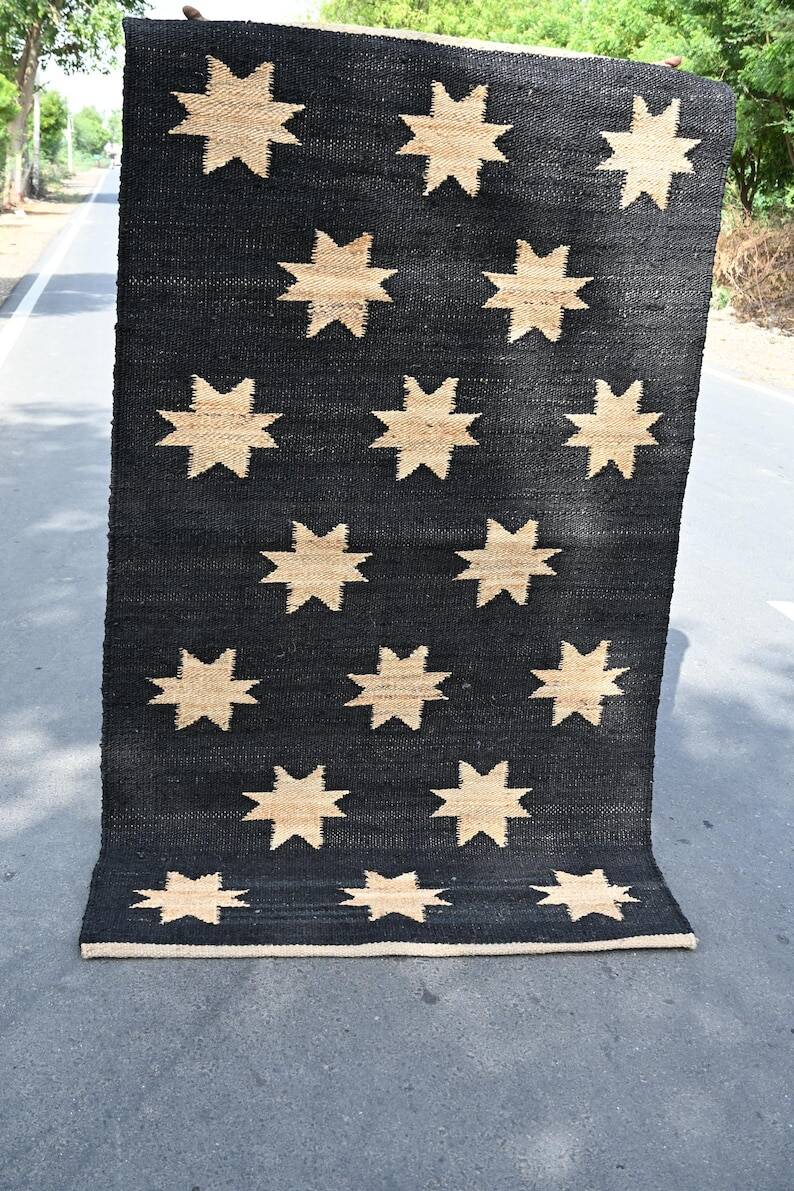 Handwoven wool and jute rug