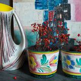 Free-form ceramic vase by R. Dupanier with abstract decoration from the 50s