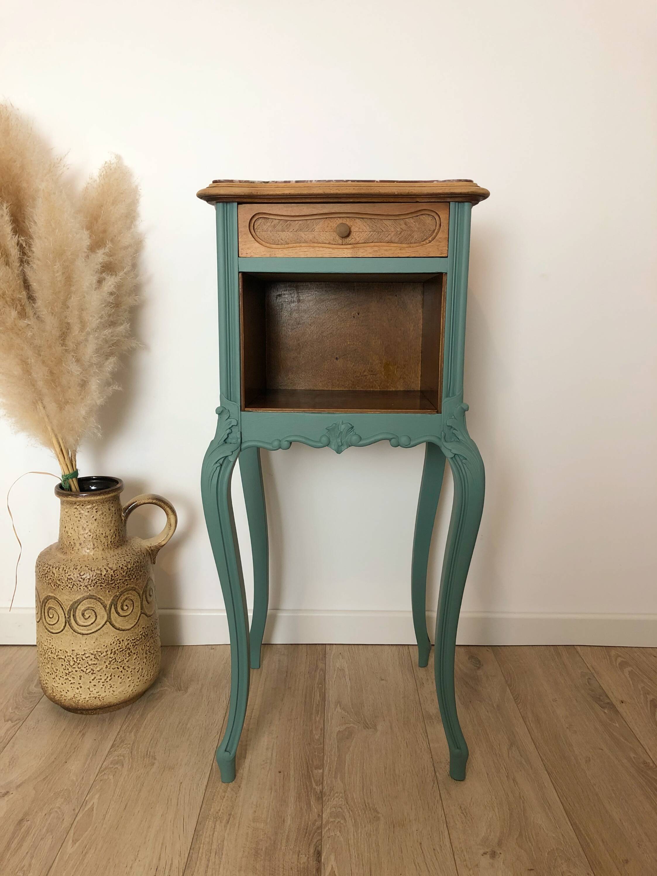 Louis XV style bedside table in celadon green