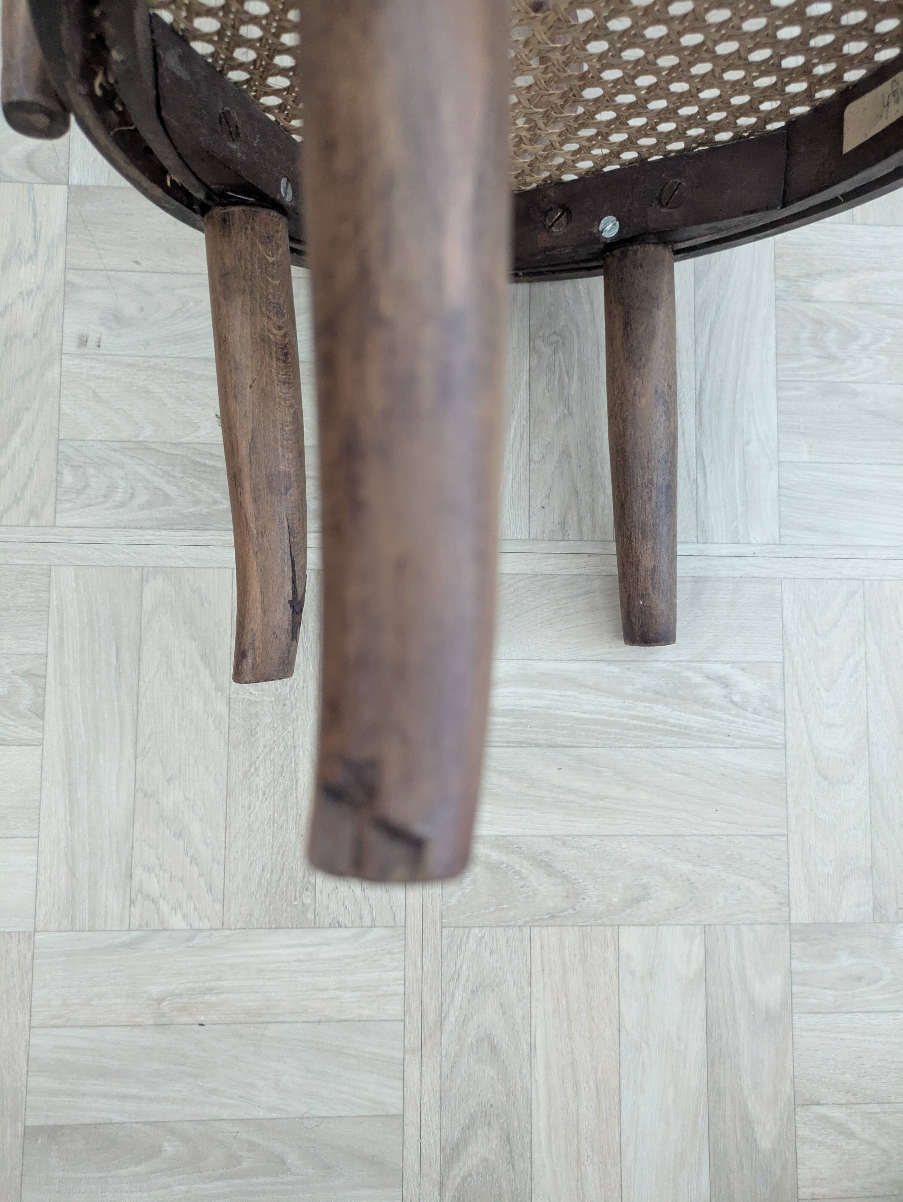 Small Antique Children's Armchair in Curved Wood and Cane