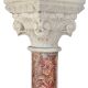 Pair of Brocatelle marble columns and stone with Corinthian capitals.