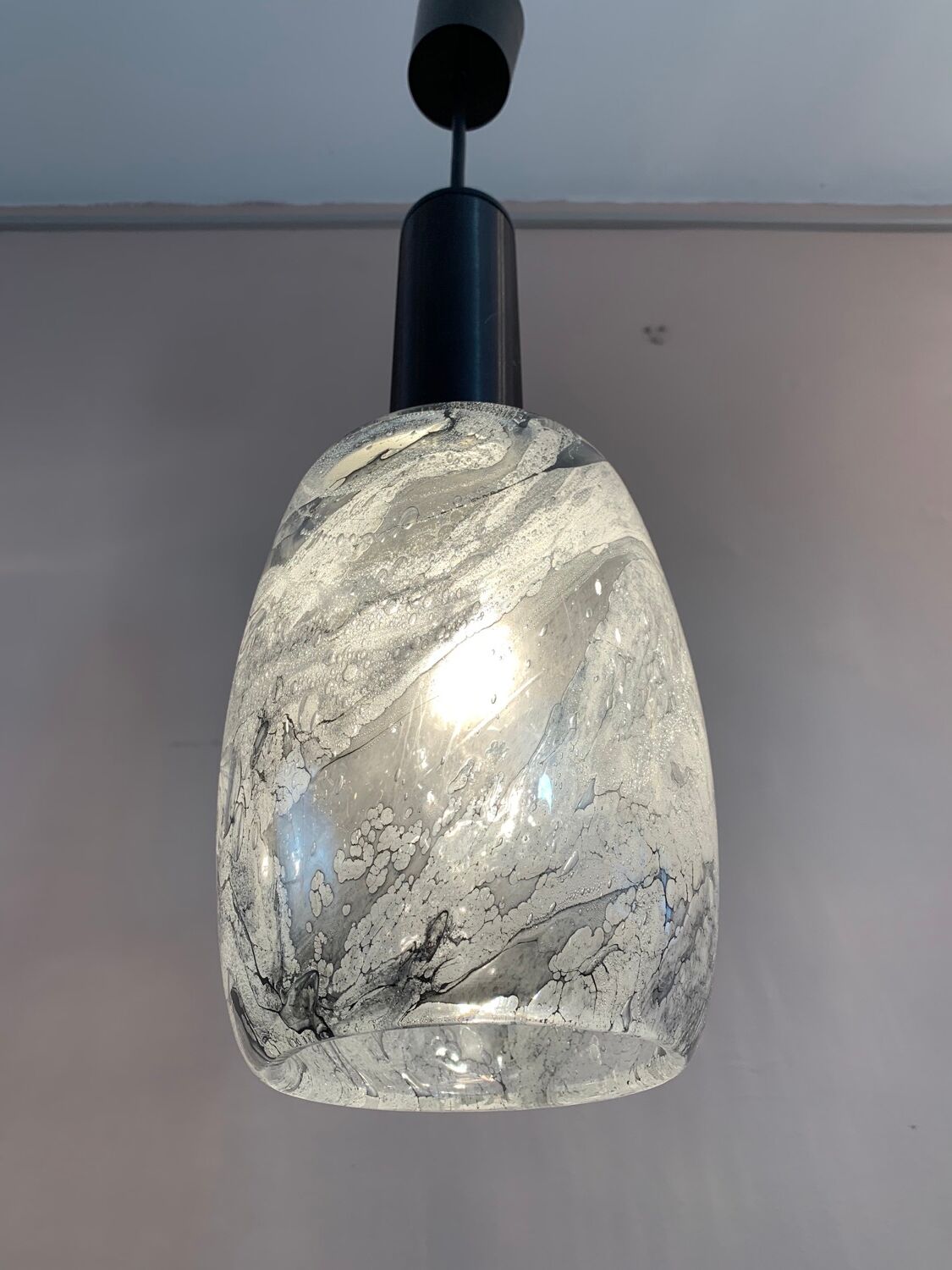 Pair of 1970s Putzler grey marbled pendant lights