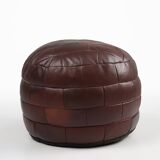 Pouf ottoman en cuir patchwork français vintage, années 1960