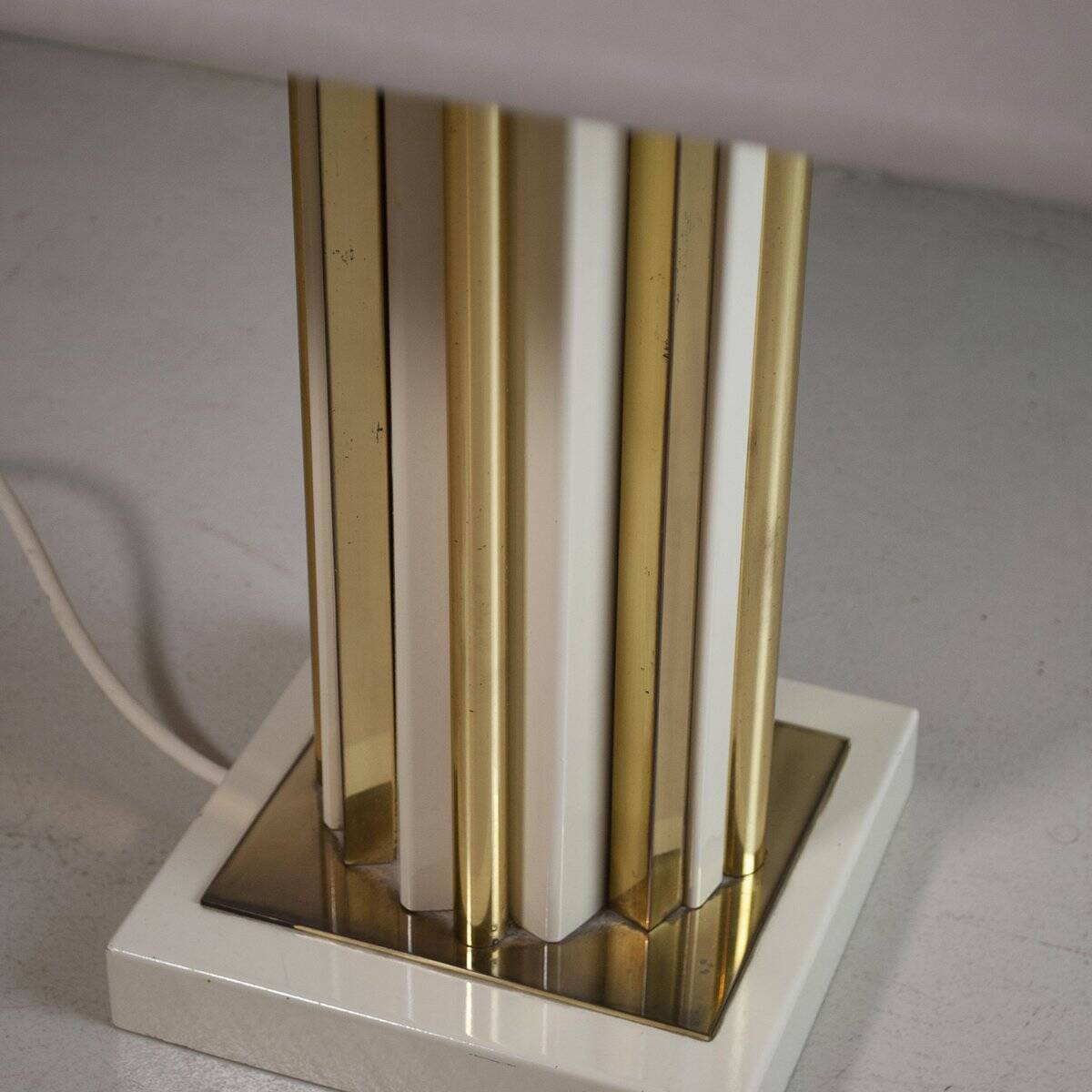 Table lamp in brass and lacquered metal with a fabric shade by Romeo Rega, 1960s.