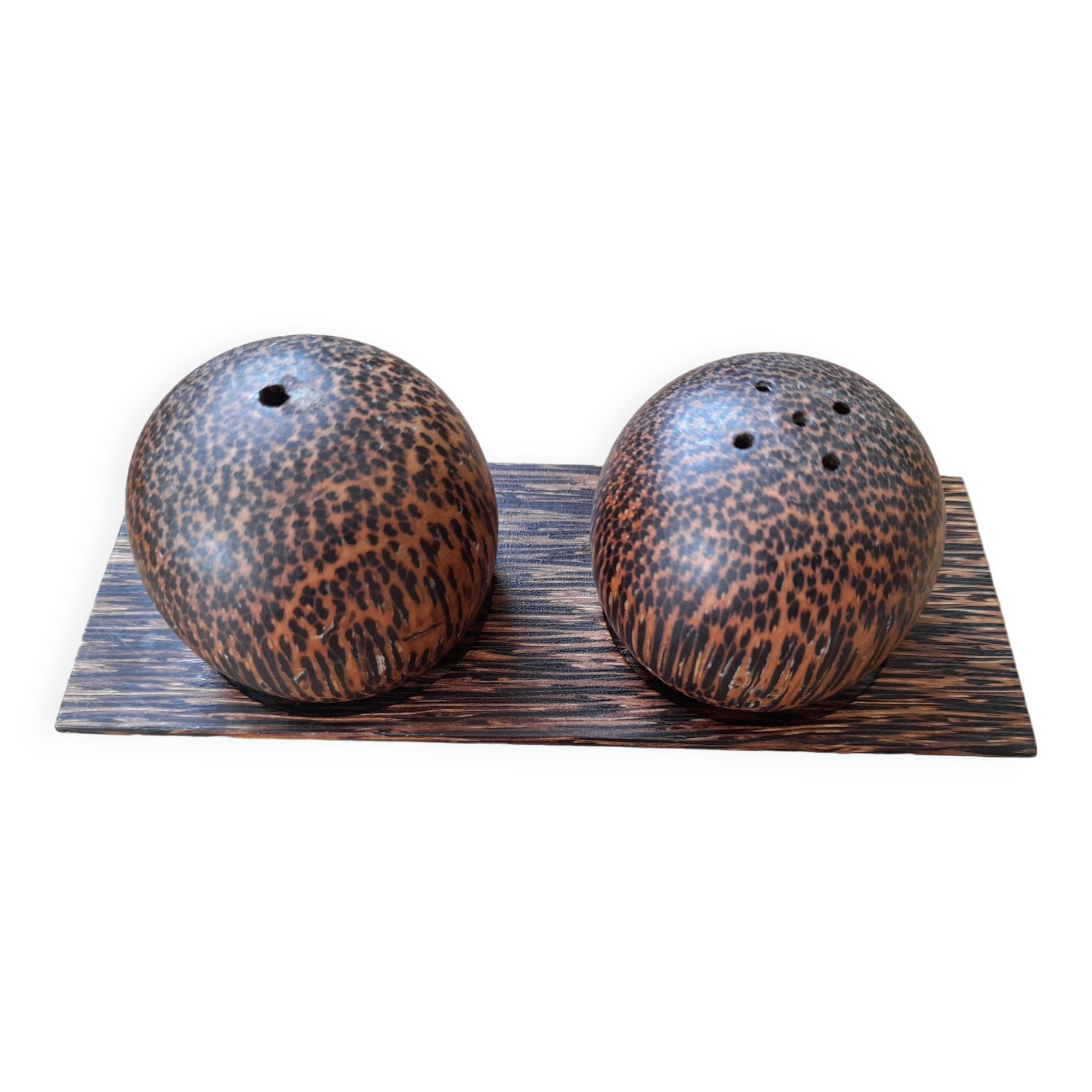 Coconut Wood Salt Pepper Shaker with Stand