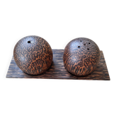 Salière poivrière en bois de cocotier avec support