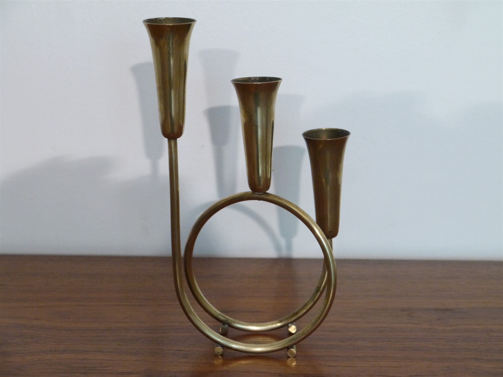 Bougeoir vintage scandinave en laiton 3 feux