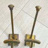 Pair of old brass hook metal gold art deco coat holder