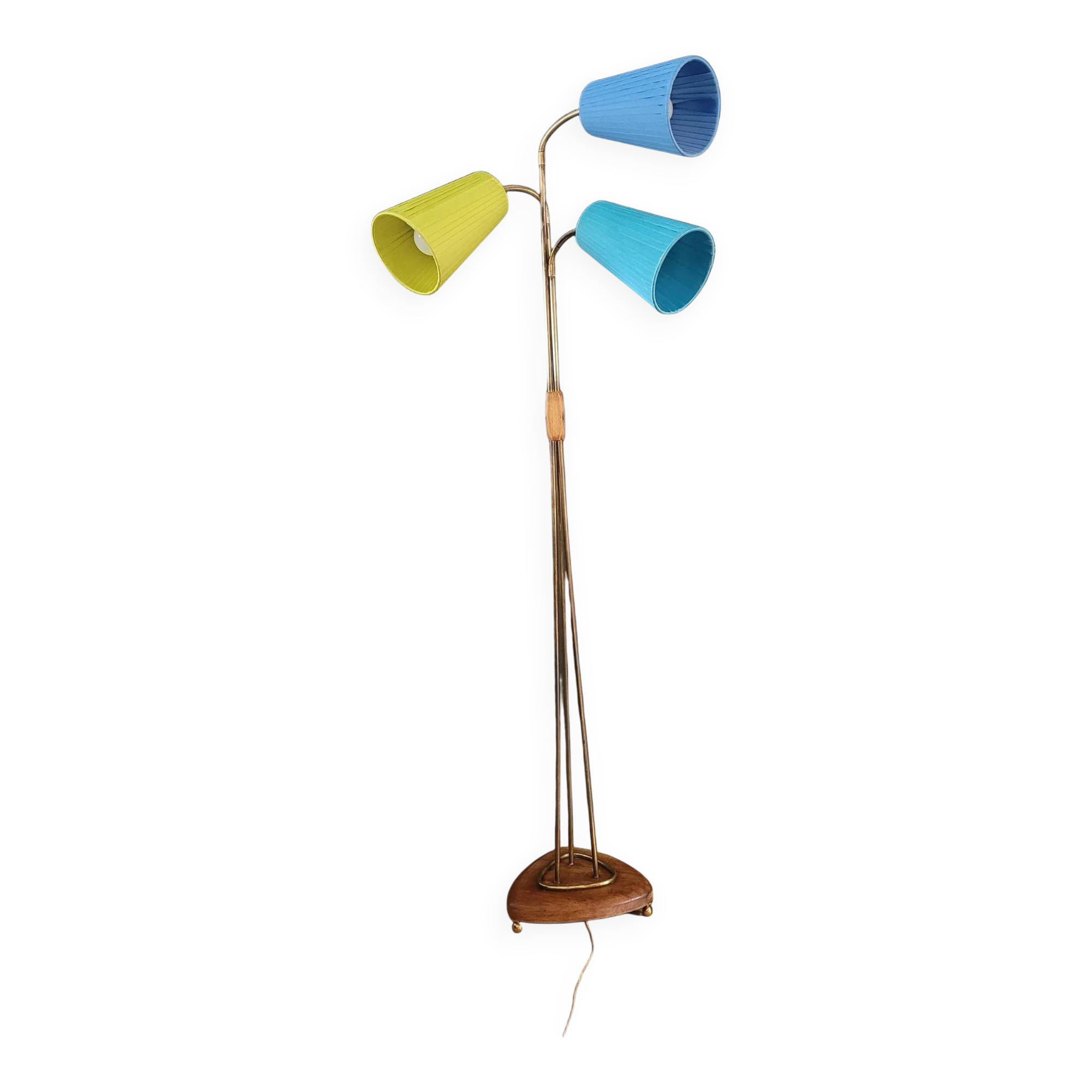 1950s three-light floor lamp with coloured shades