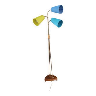 1950s three-light floor lamp with coloured shades
