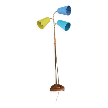 1950s three-light floor lamp with coloured shades