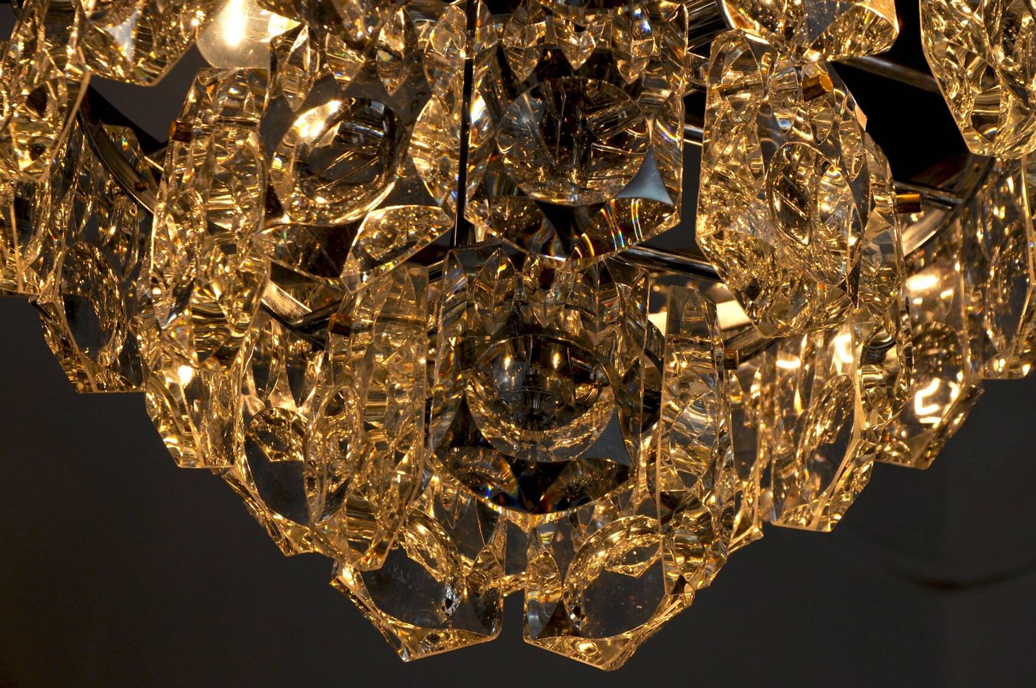 Kinkeldey golden chandelier, cut glass, 4 levels, Germany, 1970