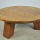 BRUTALIST / massive oak round coffee table / 1970s