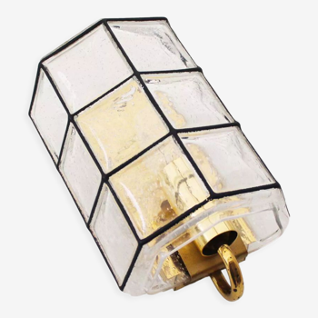 Brass and glass facetted sconce by Glashutte Limburg, Germany 1970's