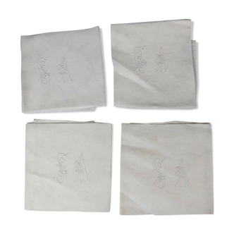 Lot de 4 serviettes monogramme SA fait main