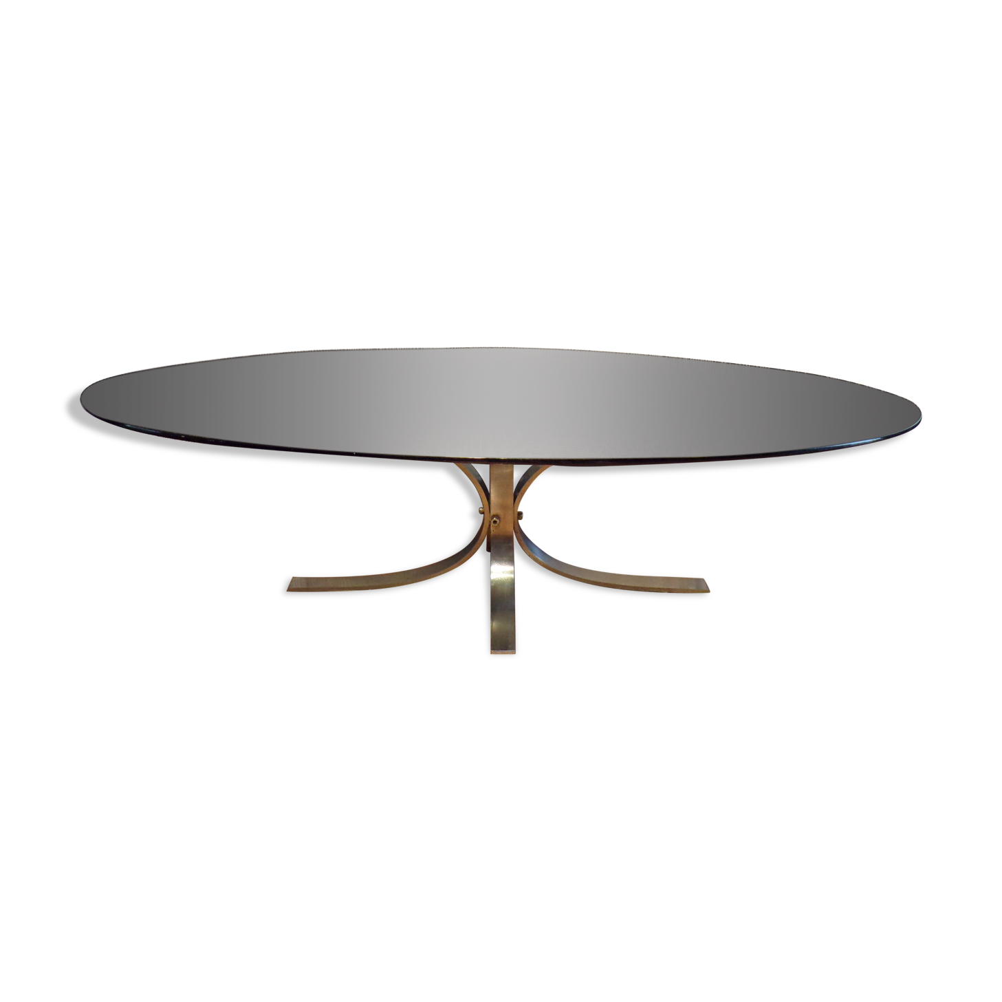 Table basse ovale 1970 verre fumé