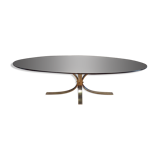 Table basse ovale 1970 verre fumé