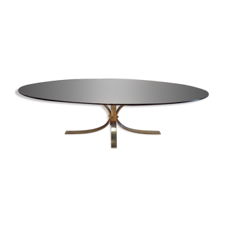 Table basse ovale 1970 verre fumé