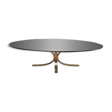 Table basse ovale 1970 verre fumé