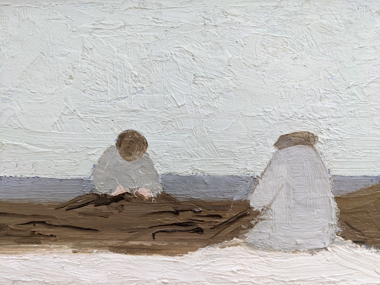 Mid-Century Modern "By the Shore" Swedish Seascape Oil Painting, Framed