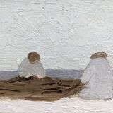 Mid-Century Modern "By the Shore" Swedish Seascape Oil Painting, Framed