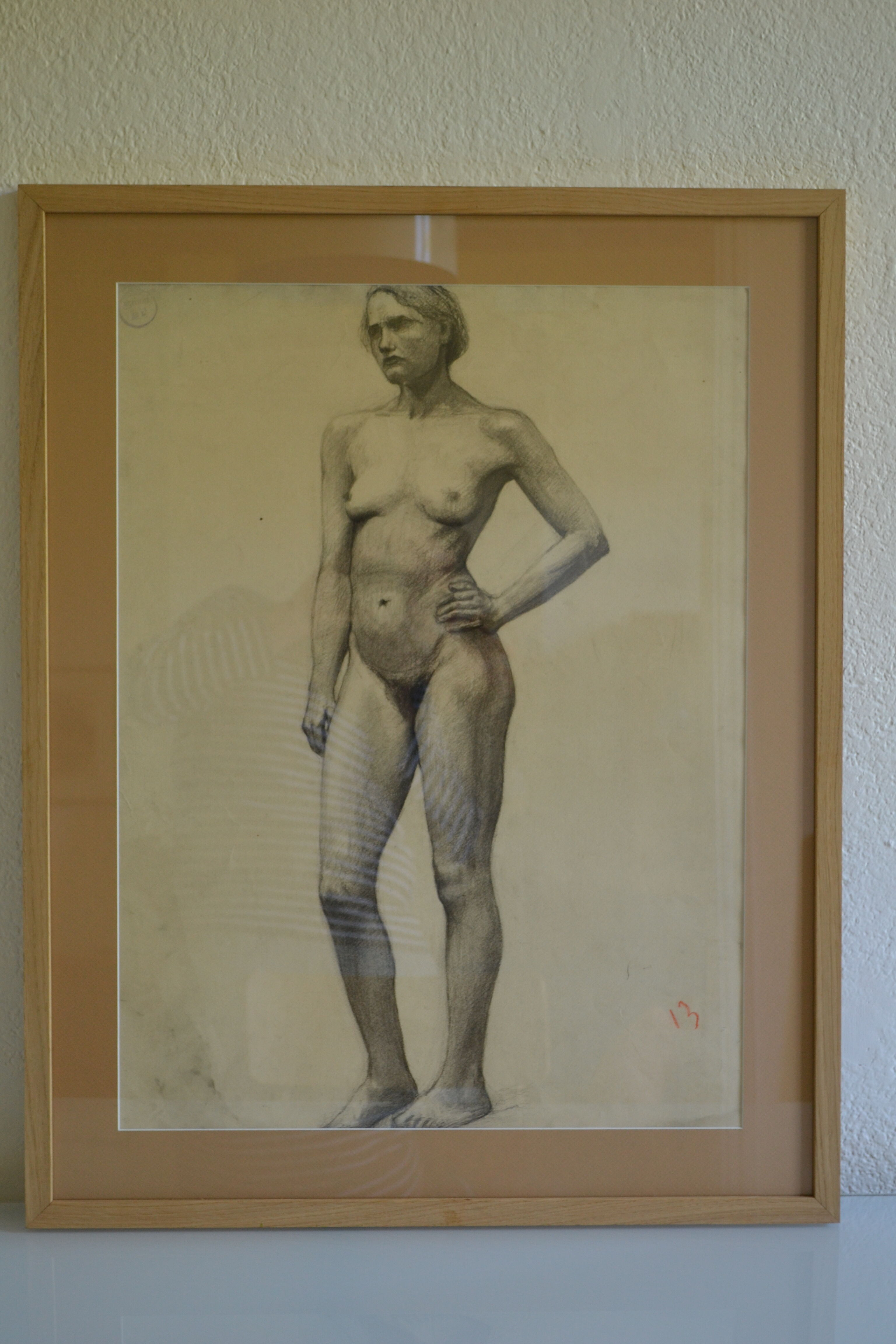 Dessin au fusain femme nu academique circa 1900