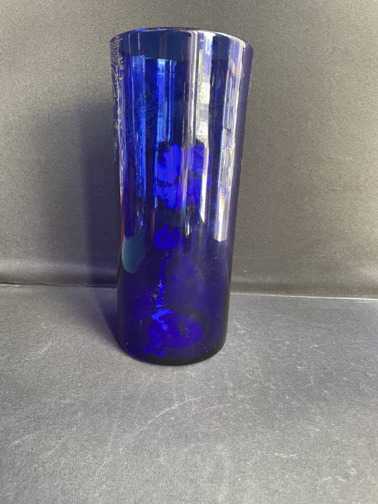Vase « Cylindre » bleu émaillé F. T. Legras