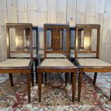 Set of 6 Art Deco chairs in marquetry and caning.