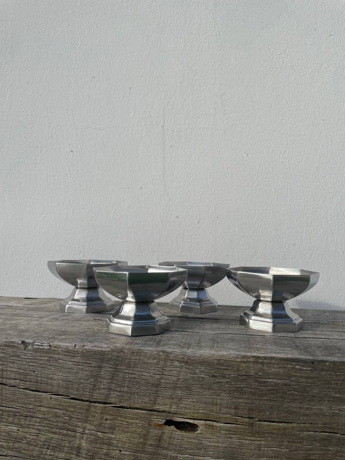 4 stainless steel cups 1970 signed Couzon