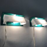 Pair of wall sconces with Scandinavian green and white shutters. 1980s.